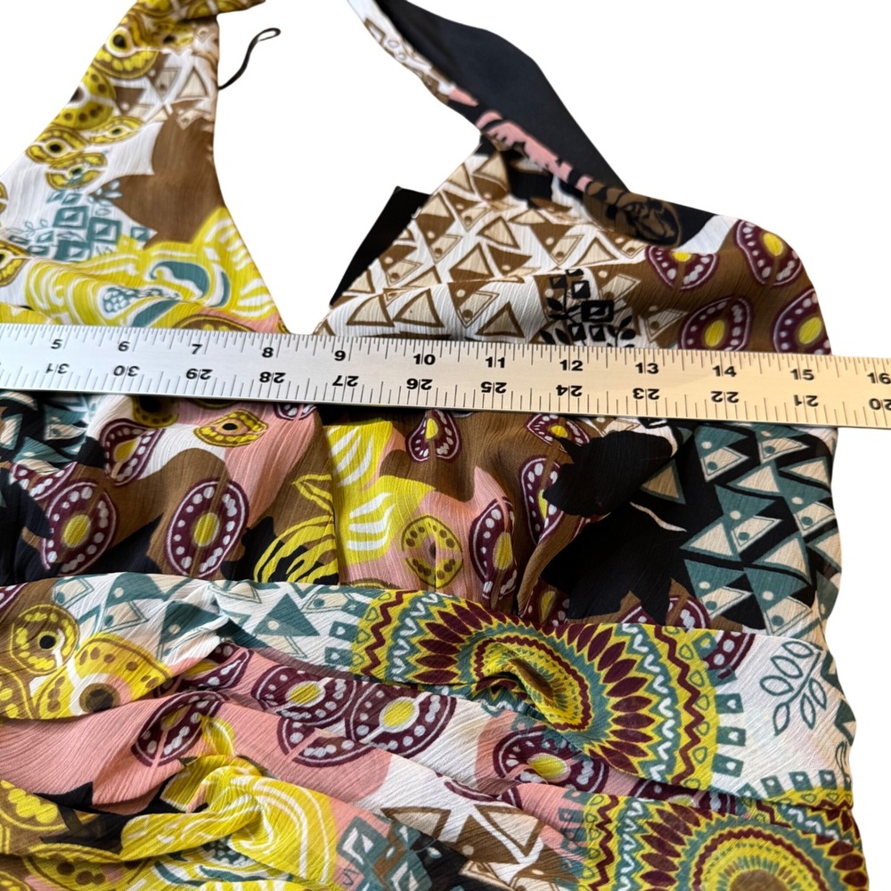 VTG Scarlett Y2K Patchwork Halter‎ Neck Overlay Dress Size 8 Midi Boho Festival - Picture 8 of 10